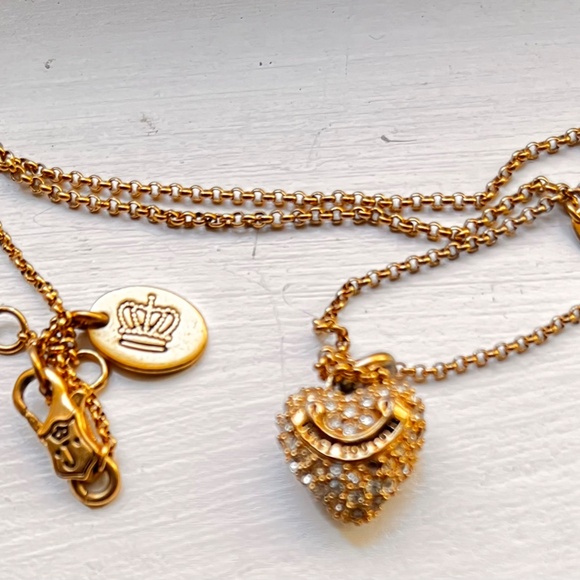 Juicy Couture Gold Heart Necklace Rhinestone Pendant Y2K - Picture 2 of 3